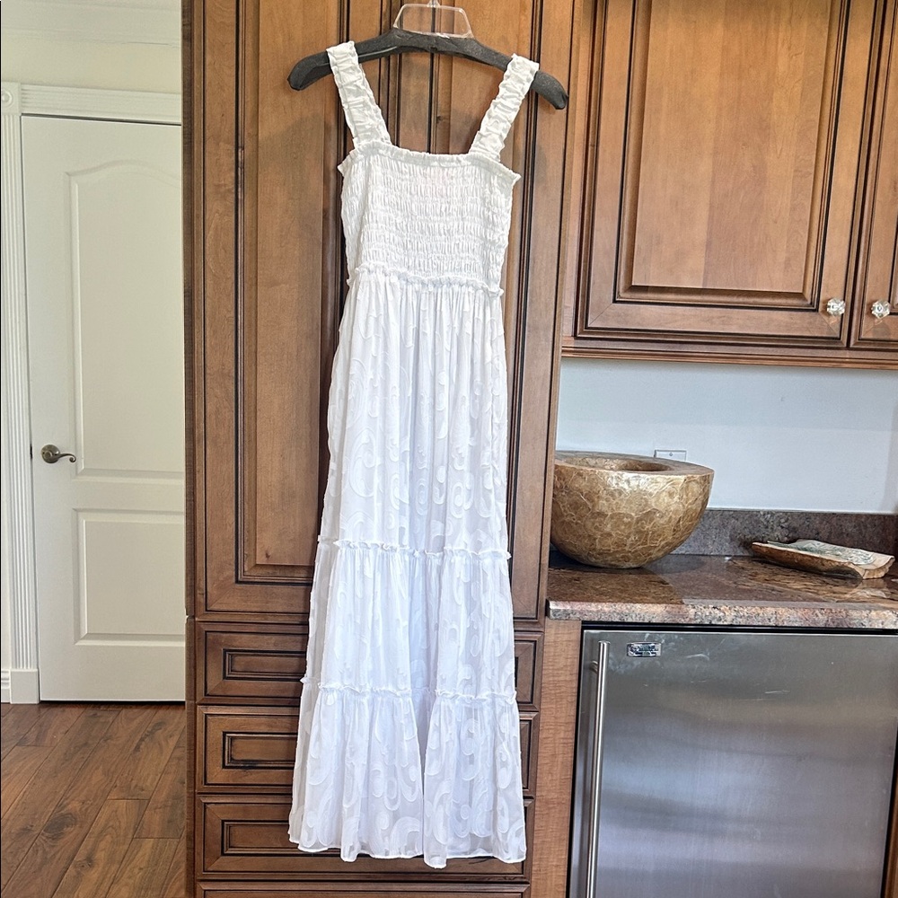 Lilly Pulitzer Hadley White Smocked Tiered Maxi Dress with Ruffled Straps